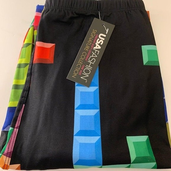 X-Plus Size Womens Creamy Soft Tetris‎ Leggings. With Bold Colored Blocks - Picture 4 of 4